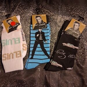 Elvis Presley Men's/Ladies Casual Socks Trio - White, Blue, Black